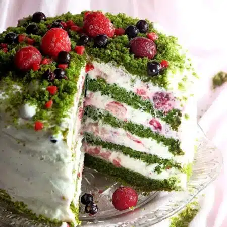 Zielony tort z owocami