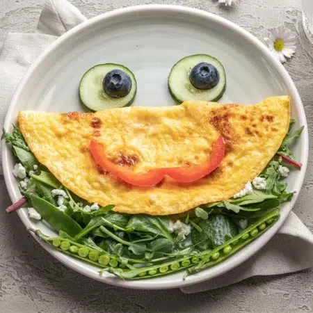 Omlet z warzywami i ułożonym z nich uśmiechem