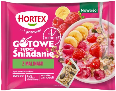 Gotowe super śniadanie z malinami Hortex