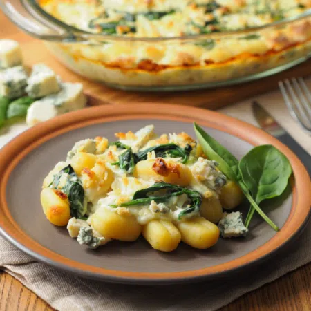 Zapiekanka ze szpinakiem, gnocchi i serem pleśniowym