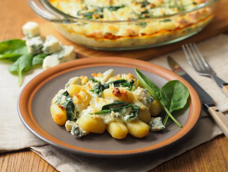 Zapiekanka ze szpinakiem, gnocchi i serem pleśniowym