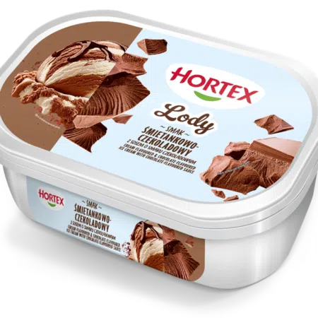 Lody Hortex o smaku śmietankowo-czekoladowym z sosem o smaku czekoladowym